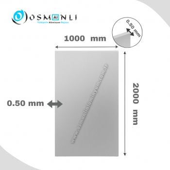 1000 mm * 2000 mm    0.50 mm kalınlık Eloksallı Al&uuml;minyum Levha