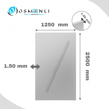 1250 mm  2500 mm * 1.50 mm kalınlık Eloksallı Al&uuml;minyum Levha
