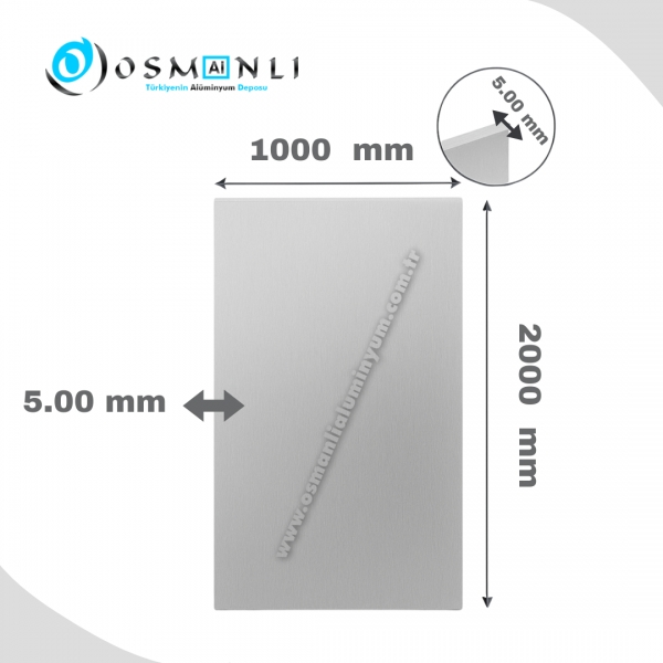 1000 mm * 2000 mm    5.00 mm kalınlık Eloksallı Al&uuml;minyum Levha